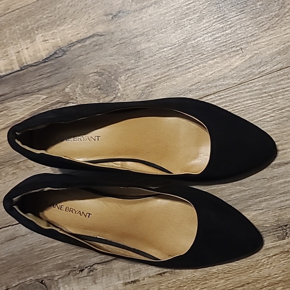Lane Bryant Womens Black Suede Pointed Toe Slip On Block Size 10 W Pump Heels